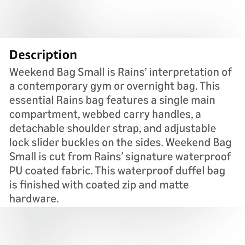 Rains Black Weekend Duffel Bag Unisex small